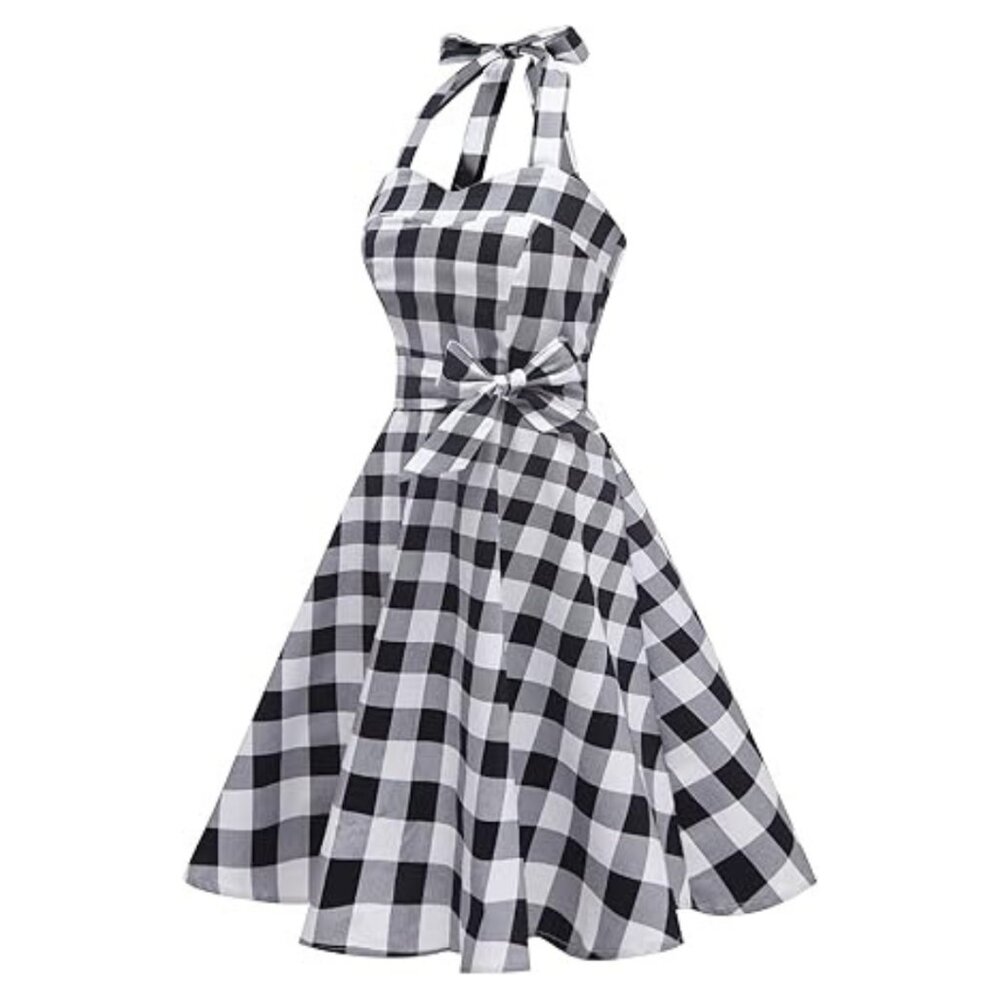 Topdress Women's Vintage Polka Audrey Dress 1950s Halter Retro Cocktail Dress - Picture 3 of 6